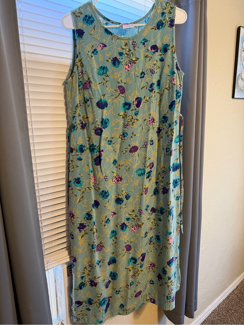 Sleeveless Midi Dress in Teal Floral Print- R&K Original-Great condition!